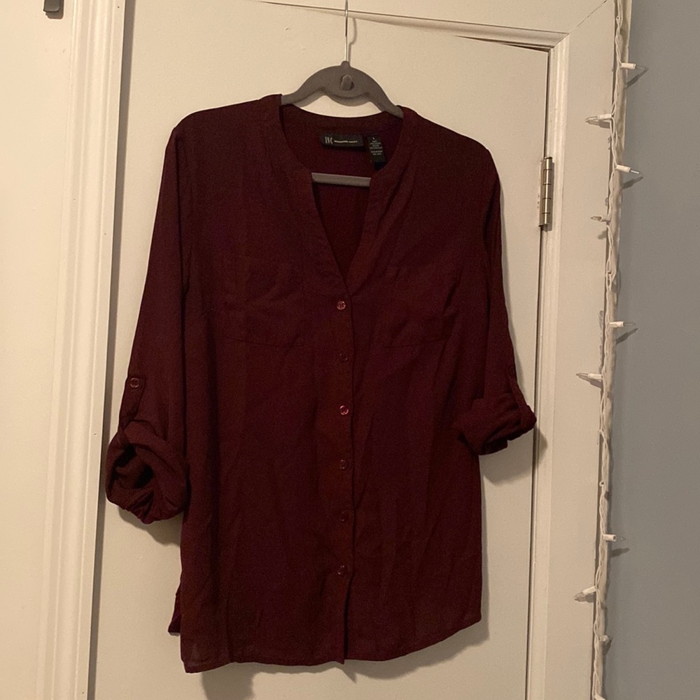 Maroon/Dark Purple Collarless Button Up